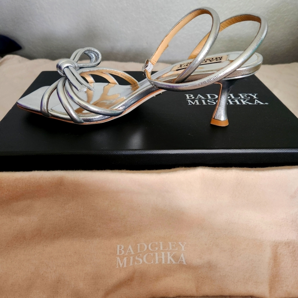 Badgley Mischka Silver Strappy Heels for Formal Occasions